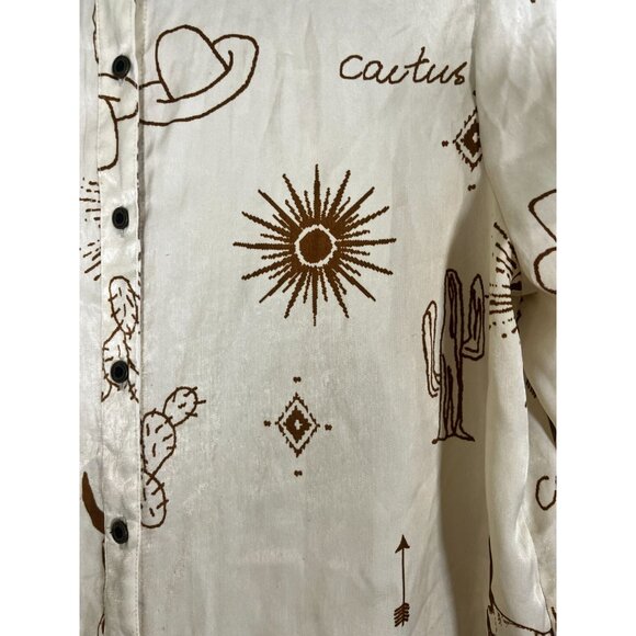 Retro Western Cowgirl Shirt Tan L Country Farm Classic Chic Concert Preppy 80s - Picture 4 of 13